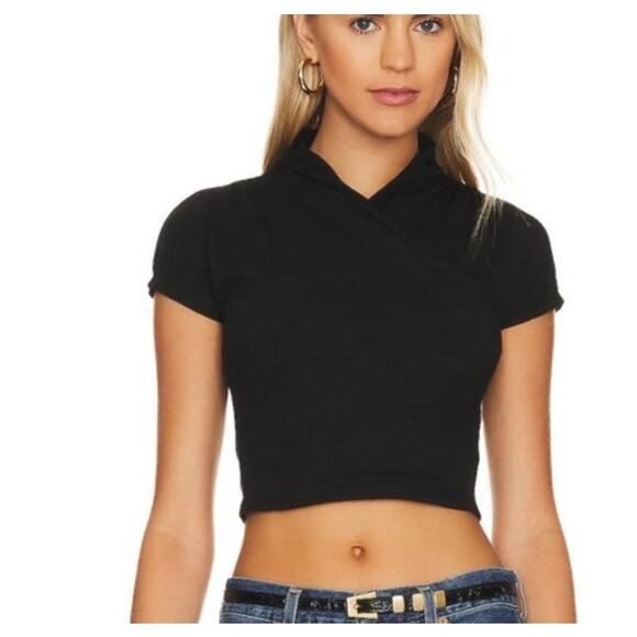 House of Harlow 1960 - Rowan High Neck Ruched Shoulder Top in Black - Picture 4 of 4